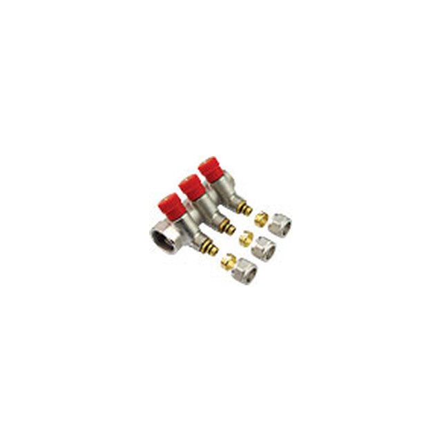 Brass Manifold-4010 &ndash; Linear manifold with stop cock and swivel nut and rings