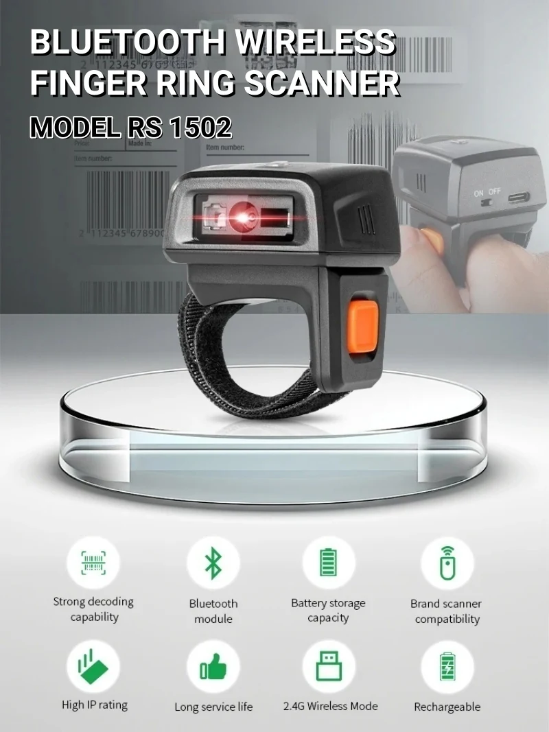 RS1501 Bluetooth Finger Ring Barcode Scanner carried in a pocket