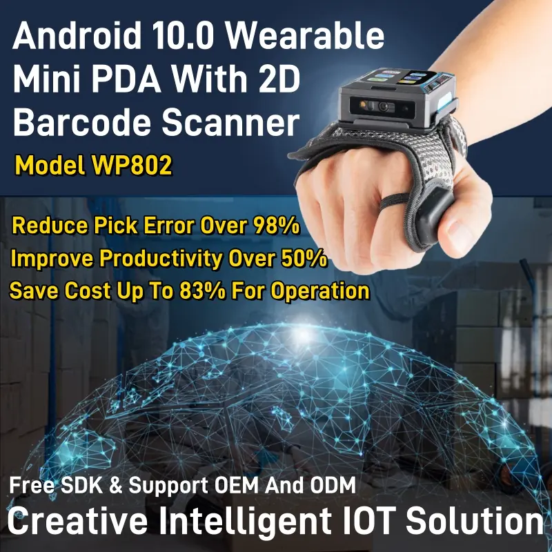 WP802 Android 10 Wearable Scanner PDA, front product view