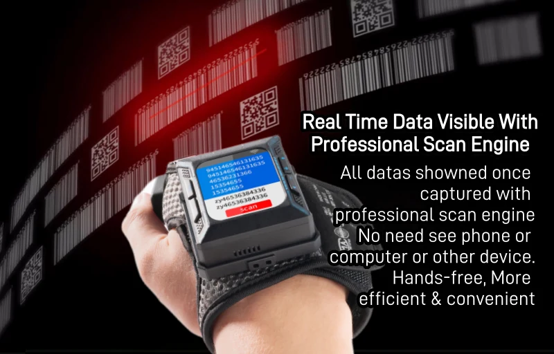 Android 10 Wearable PDA, Hand-Worn Mobile Computer showing scan data in real time