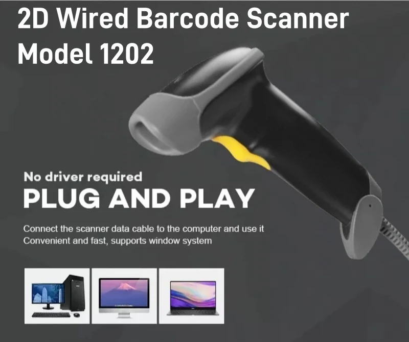 SG1202 Wired 2D CMOS Barcode Scanner held in the hand