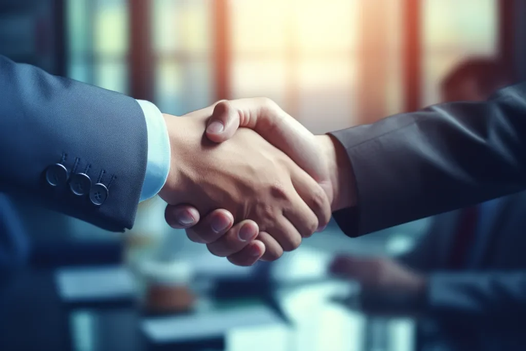 Supplier and buyer shaking hands after concluding an apparel supply agreement