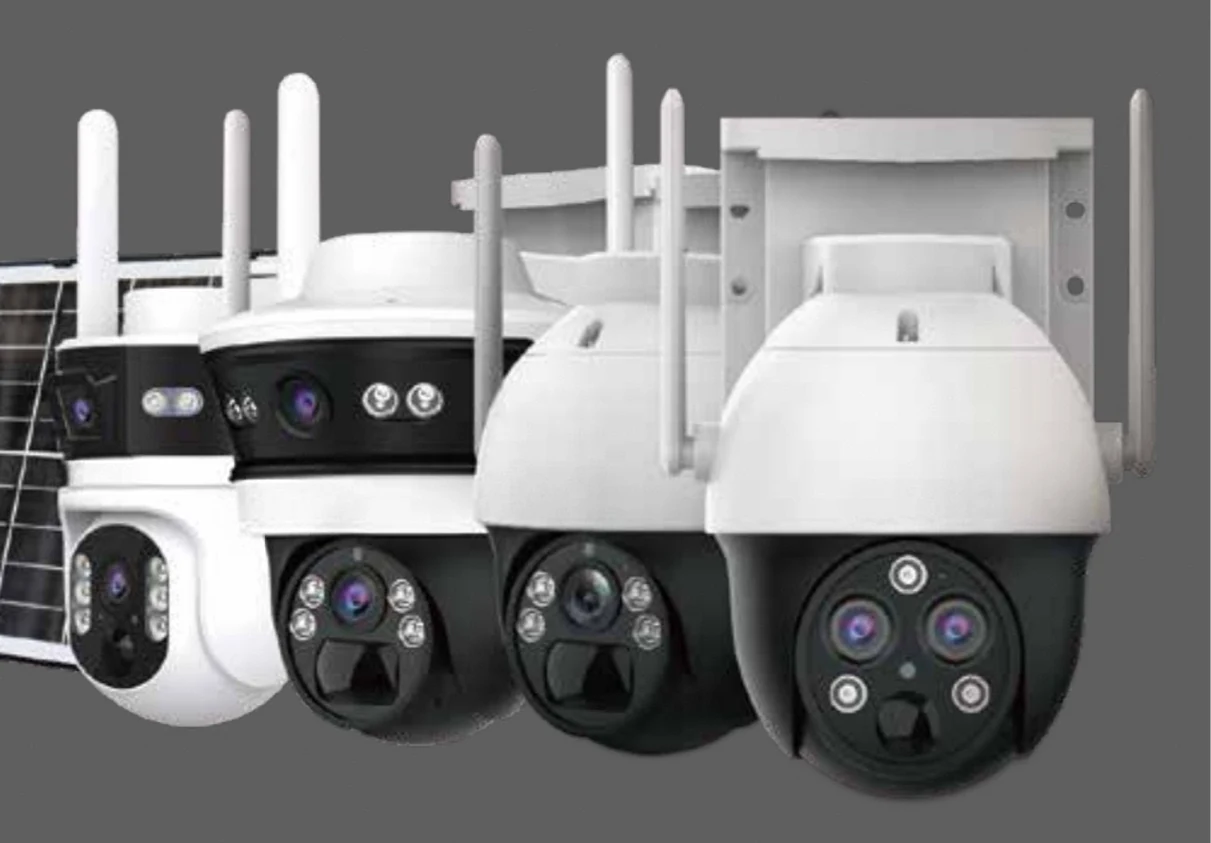 4G solar battery security camera with attached solar panel and mounting bracket