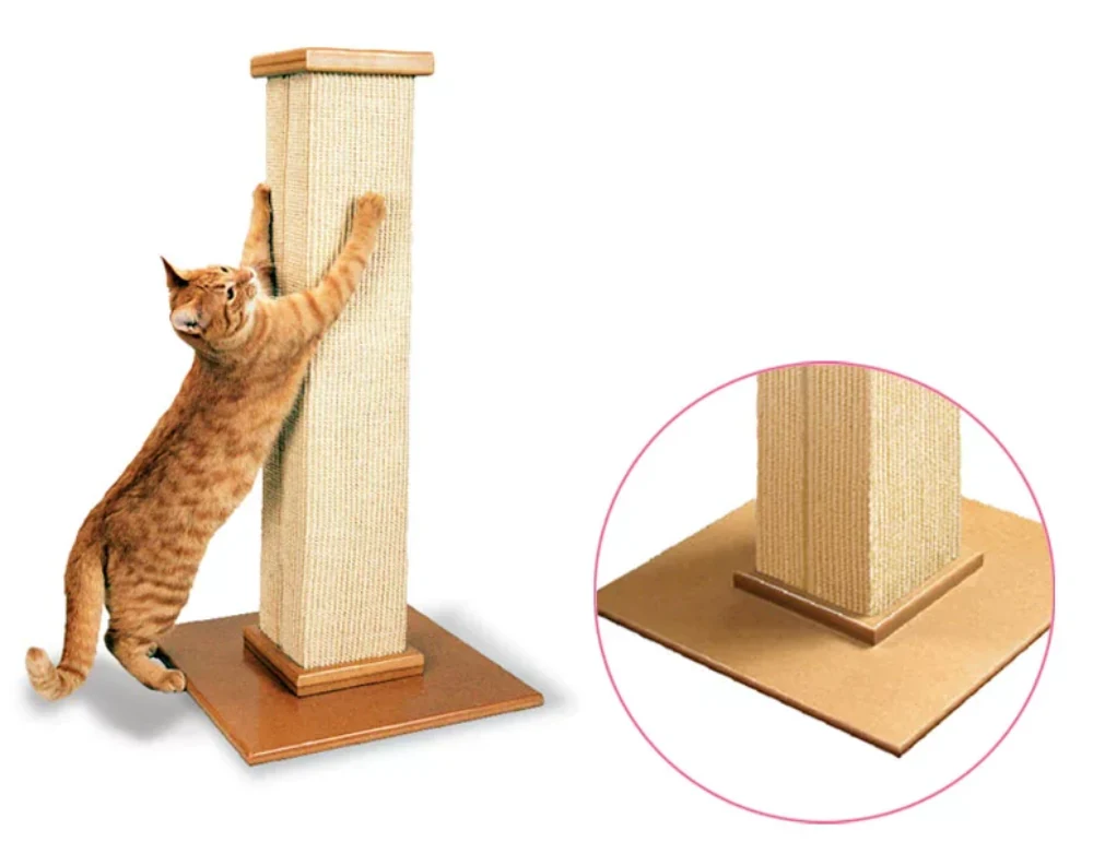 Single-pillar cat scratching post with sisal-wrapped column and a stable base