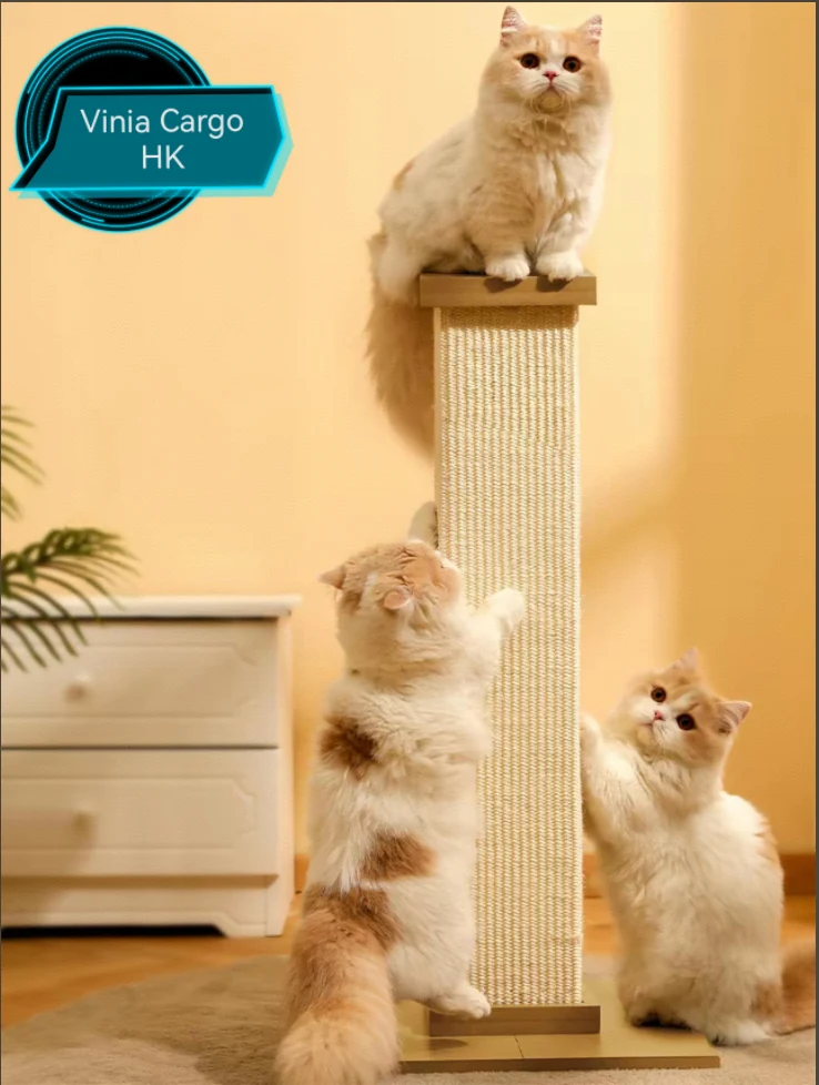 Single-pillar cat scratching post with sisal-wrapped column and weighted base