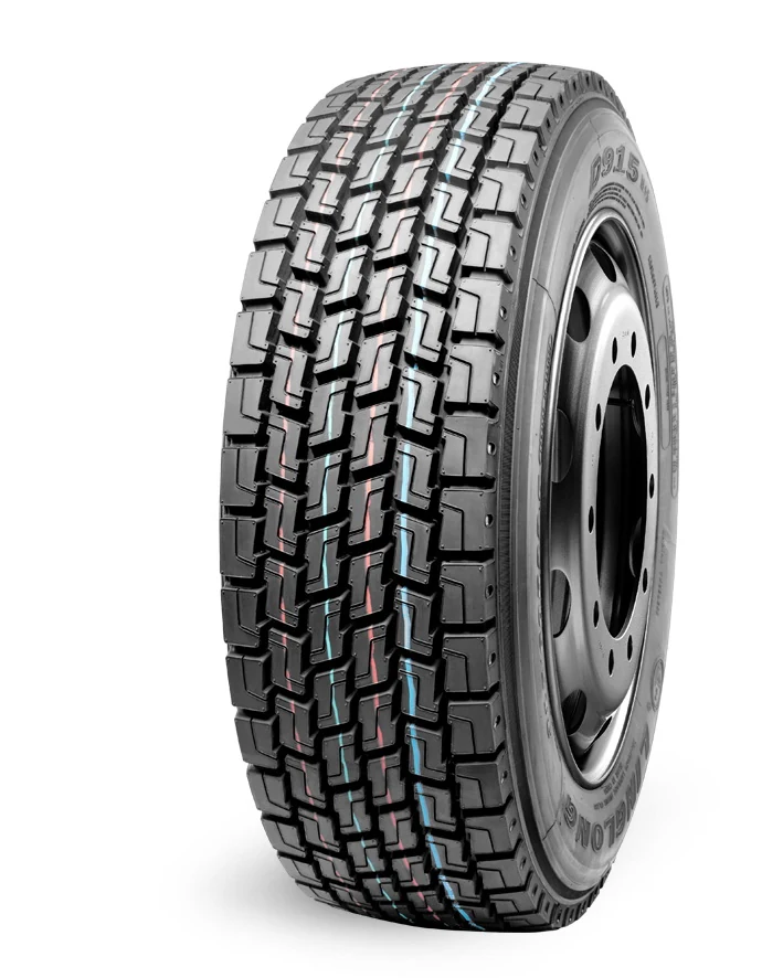 D915 radial truck tyre with block tread pattern and standard rim fitment on a 295/60R22.5 size