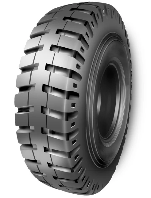 E-4 bias OTR tyre 21.00-33 with large tread pattern and high section width, mounted on a 15.00/3.0 rim