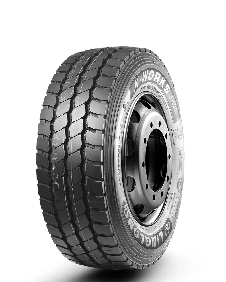 KXA400-New radial truck tyre with thick sidewall and stone rejection tread pattern on a 22.5-inch rim