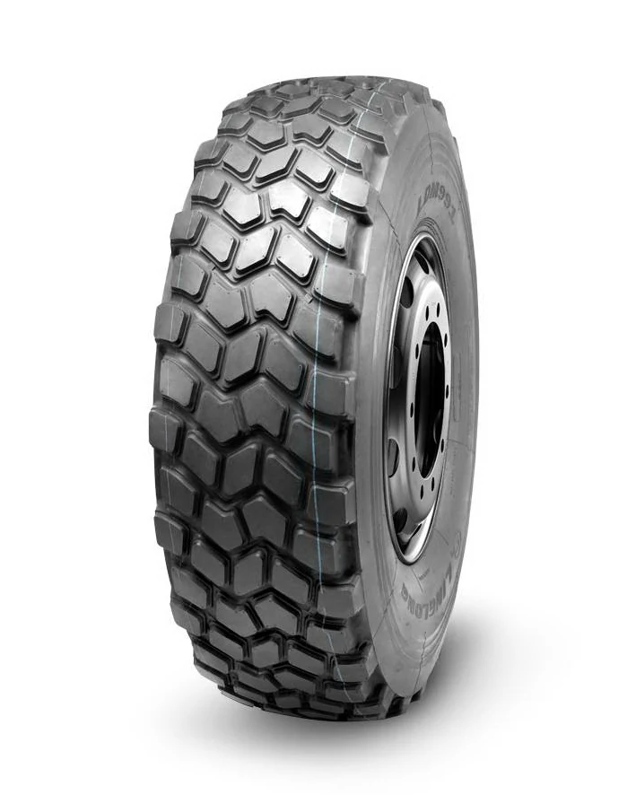 LDM991 radial truck tyre for off-road all-position use, showing deep tread pattern and 14.00R20 size on a standard rim