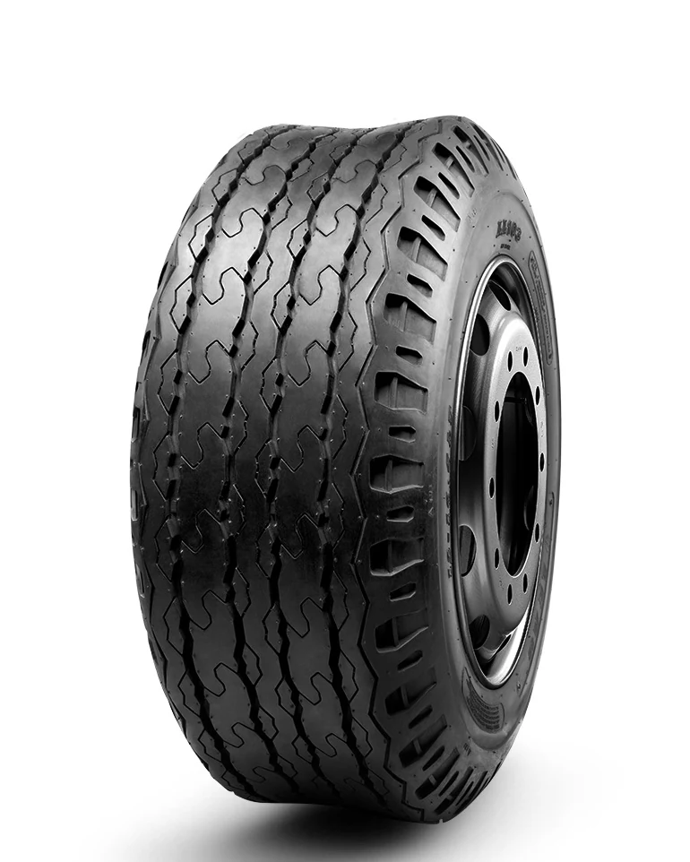 LL103 industrial tyre mounted on a 9.75 rim, showing tread pattern and sidewall construction