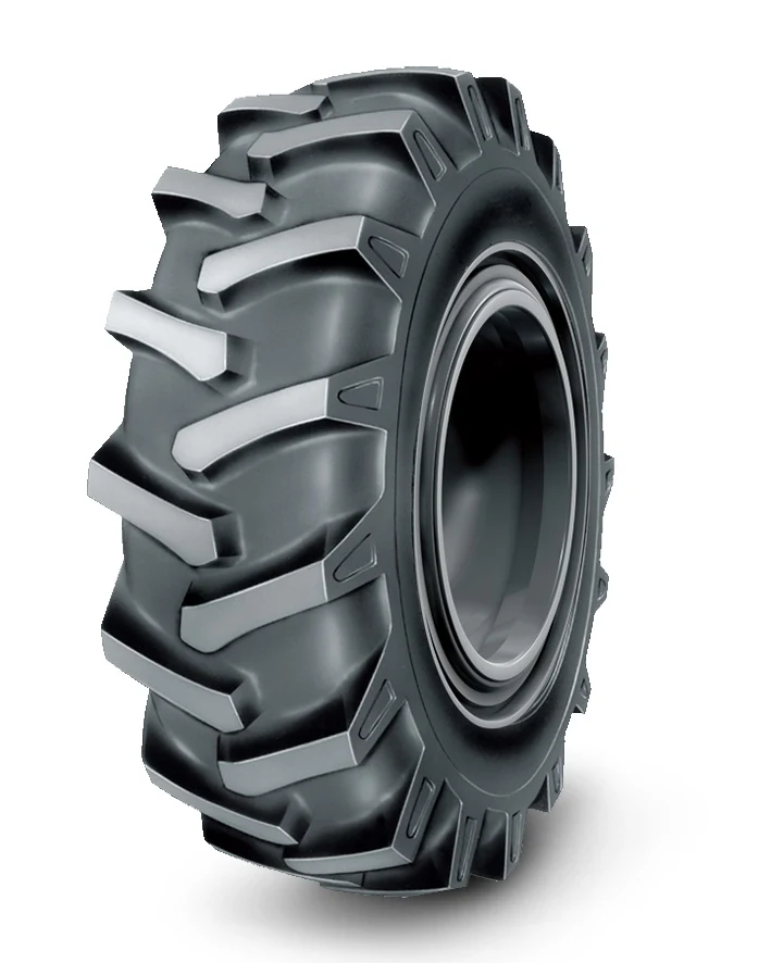 LL46 bias agricultural tyre with deep tread pattern and reinforced sidewall, mounted on a rim