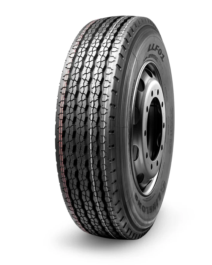 LLF01 radial truck tyre for steer and trailer axle, showing block tread pattern and sidewall construction