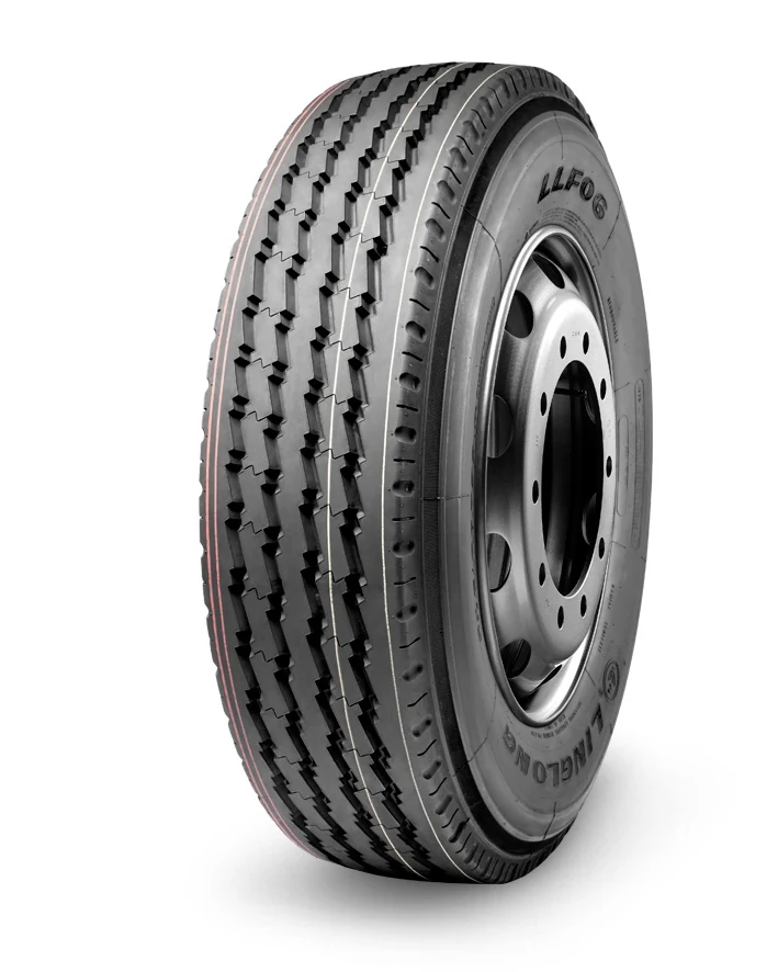 LLF06 radial truck tyre for steer and trailer axle, showing block tread pattern and sidewall construction
