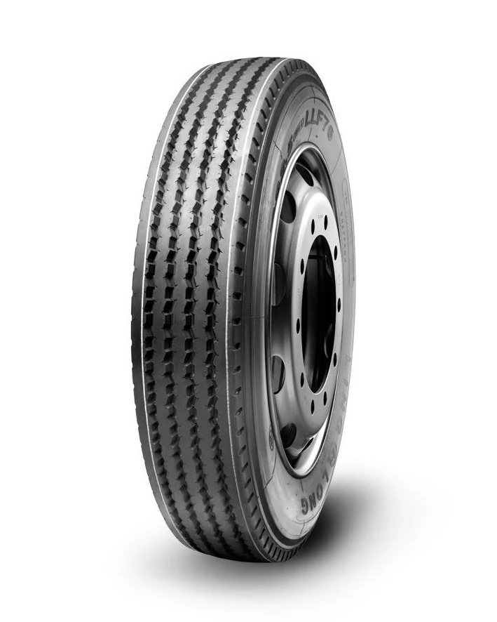 LLF76 radial truck tyre with 8R22.5 size, 13.0 mm tread depth, and GB marking on the sidewall