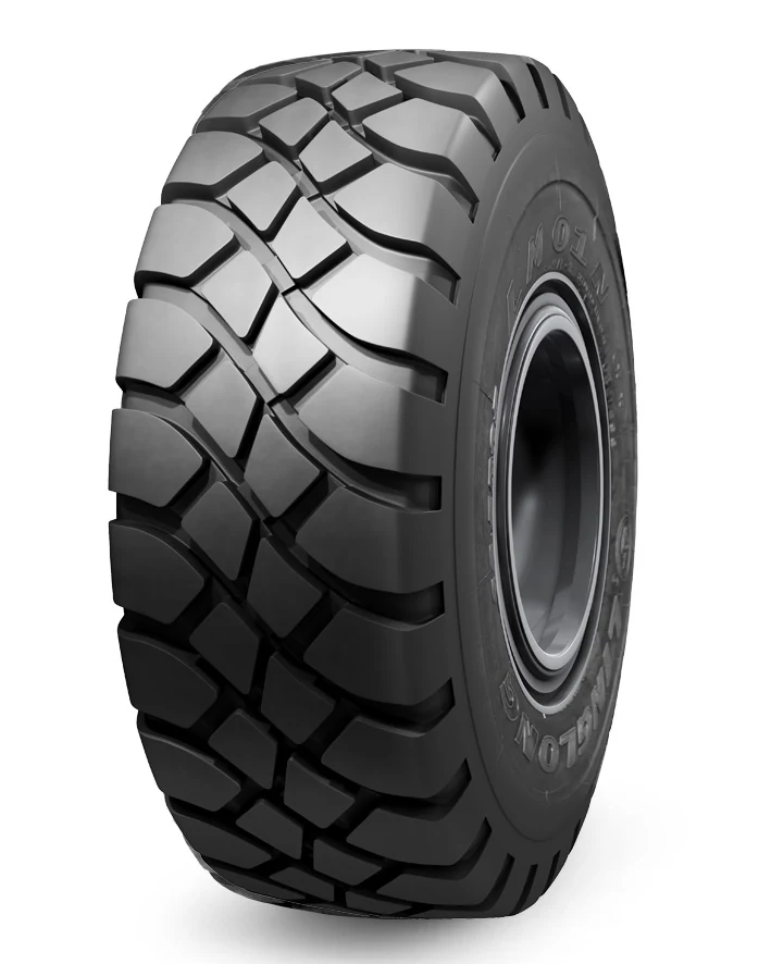 LM01N radial OTR loader tyre with deep tread pattern and wide footprint, mounted on a loader rim