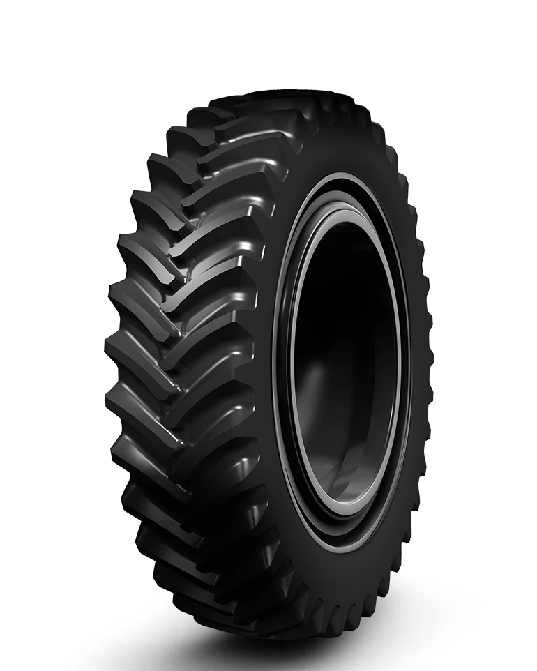 LR9000-New radial agricultural tyre with deep tread pattern and wide section, mounted on a rim