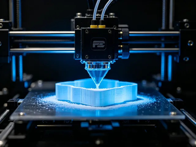 Desktop 3D printer building a blue part layer by layer