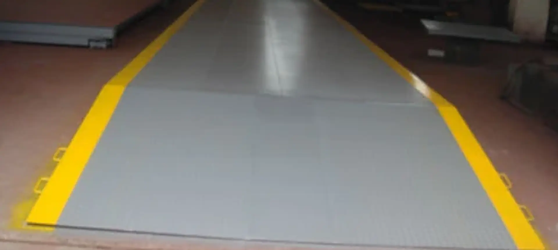 Steel weighbridge deck installed in a workshop before shipment
