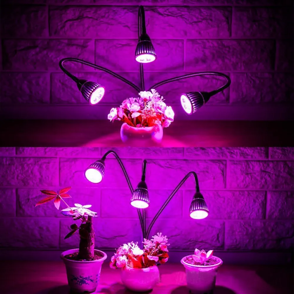 Three Head LED Grow Light With Timer - detail view