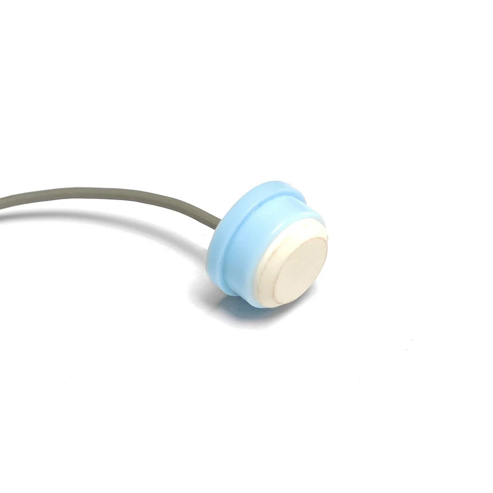 Ultrasonic Gas Flow Sensor 200KHz with light blue moulded body, cream ceramic emitting face and grey lead