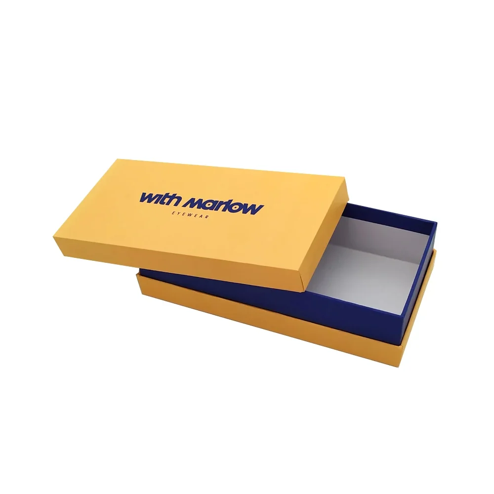 Yellow and navy drawer style rigid box