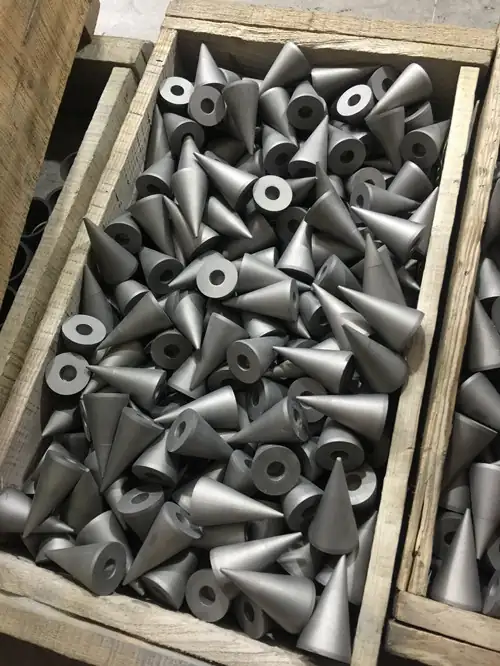 Machined carbide choke points packed for shipment