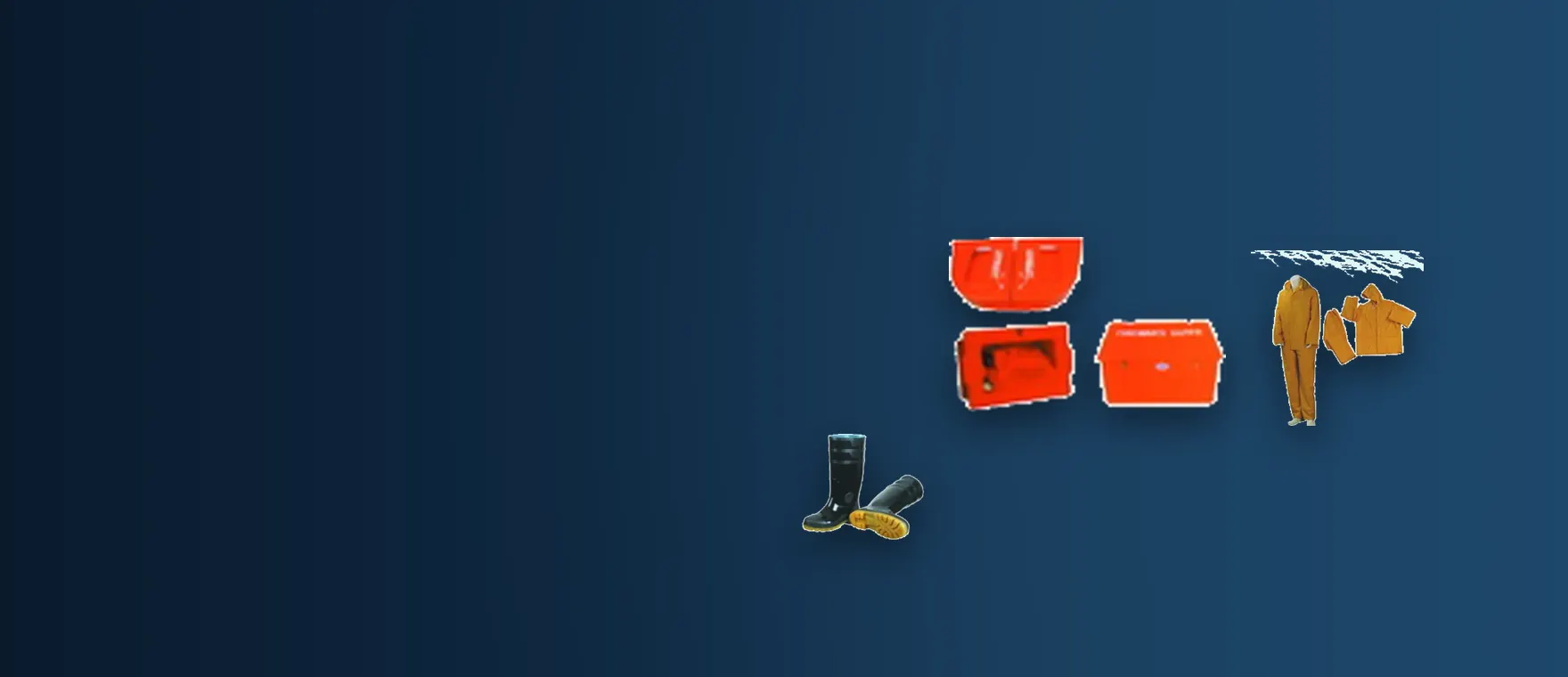 Throw-over lifebuoy, adult life jacket and safety helmet from the GY Marine life saving store range