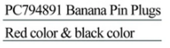 Specification sheet for Banana Pin Plugs showing catalogue codes, sizes and ratings