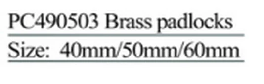 Specification sheet for Brass Padlocks showing catalogue codes, sizes and ratings