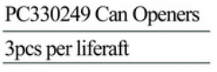 Specification sheet for Can Openers showing catalogue codes, sizes and ratings