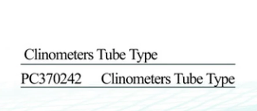 Specification sheet for Clinometers Tube Type showing catalogue codes, sizes and ratings