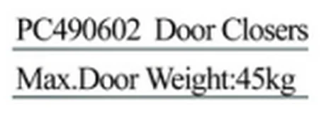 Specification sheet for Door Closers showing catalogue codes, sizes and ratings