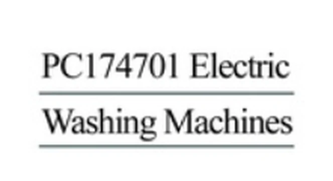 Specification sheet for Electric Washing Machines showing catalogue codes, sizes and ratings