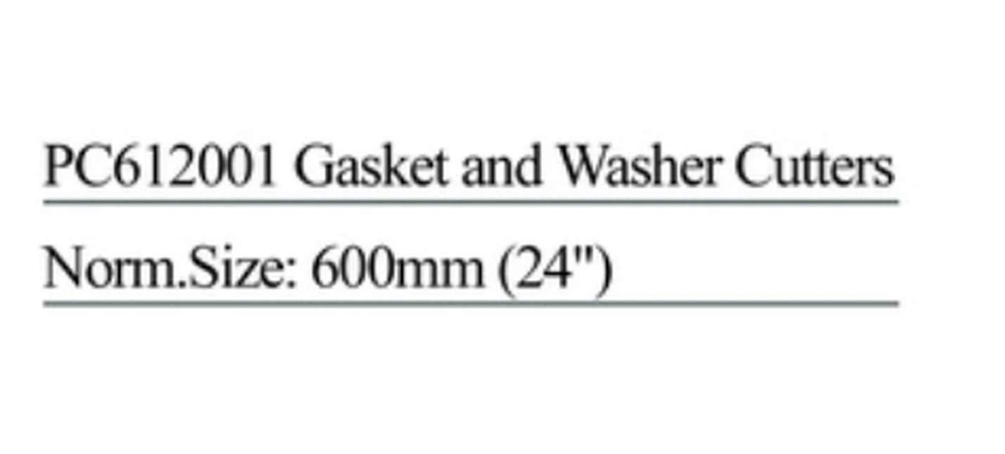 Specification sheet for Gasket and Washer Cutters showing catalogue codes, sizes and ratings