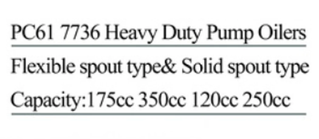 Specification sheet for Heavy Duty Pump Oilers showing catalogue codes, sizes and ratings
