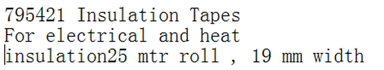 Specification sheet for Insulation Tapes showing catalogue codes, sizes and ratings