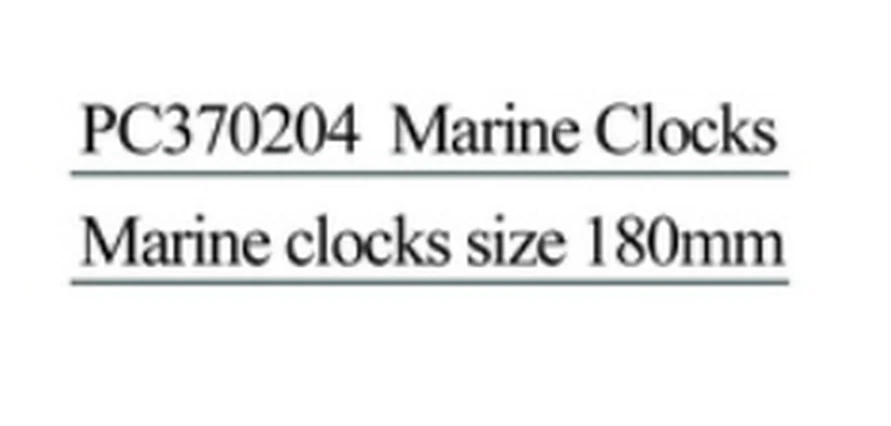 Specification sheet for Marine Clocks showing catalogue codes, sizes and ratings
