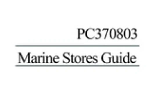 Specification sheet for Marine Stores Guide showing catalogue codes, sizes and ratings