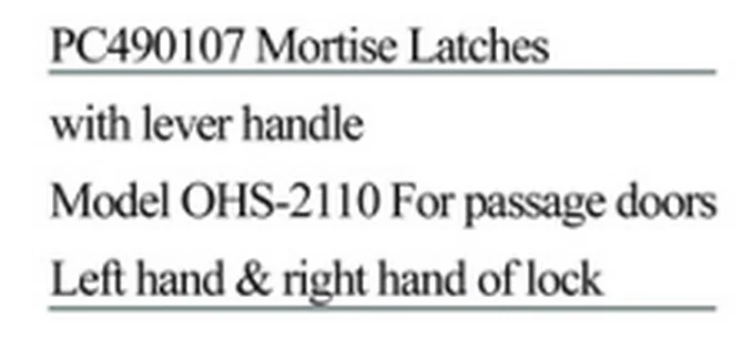 Specification sheet for Mortise Latches showing catalogue codes, sizes and ratings
