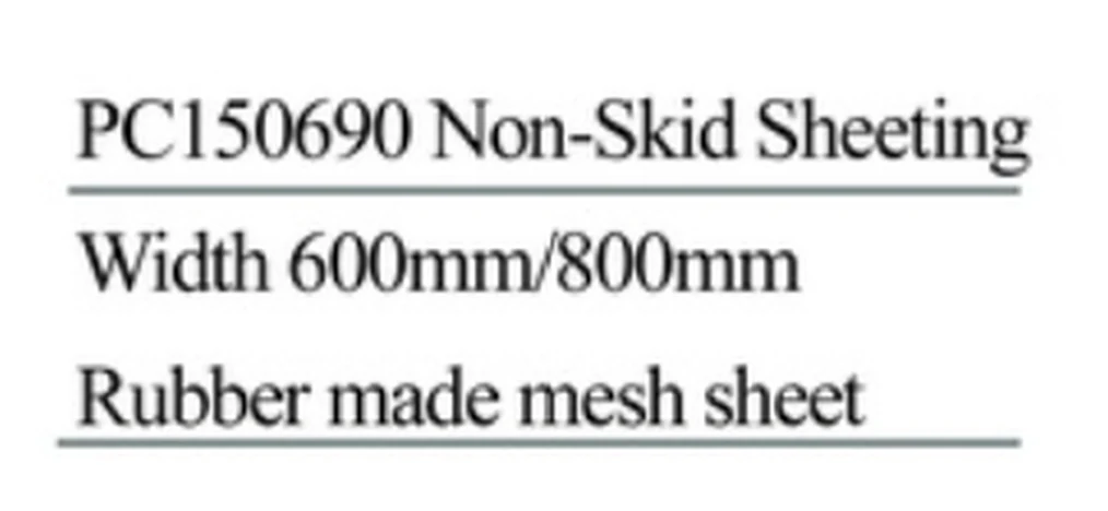 Specification sheet for Non-Skid Sheeting showing catalogue codes, sizes and ratings