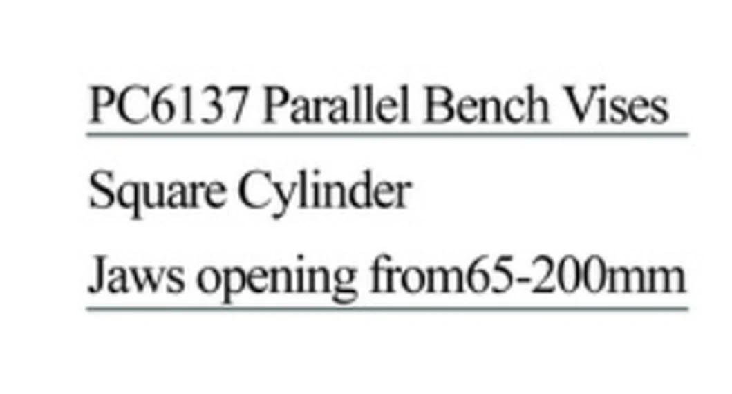 Specification sheet for Parallel Bench Vises Square Cylinder showing catalogue codes, sizes and ratings