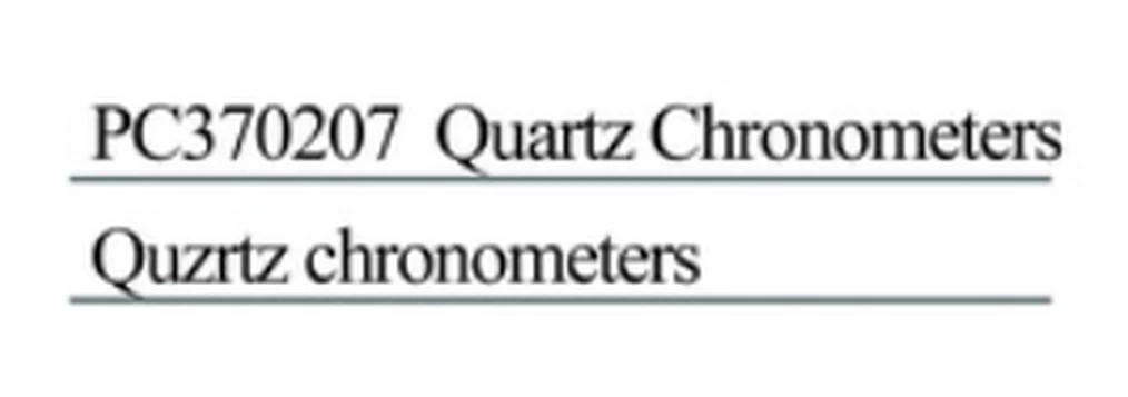 Specification sheet for Quartz Chronometers showing catalogue codes, sizes and ratings