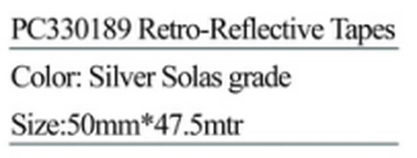 Specification sheet for Retro-Reflective Tapes SOLAS Grade showing catalogue codes, sizes and ratings