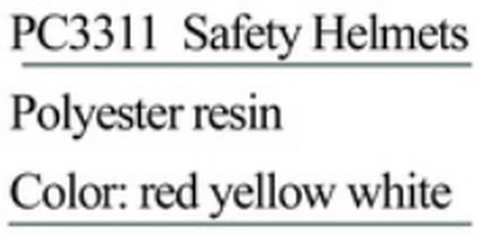 Specification sheet for Safety Helmets showing catalogue codes, sizes and ratings