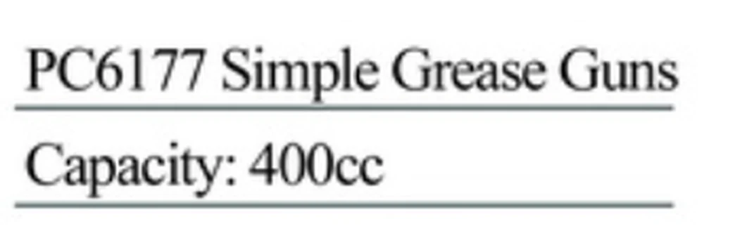 Specification sheet for Simple Grease Guns showing catalogue codes, sizes and ratings