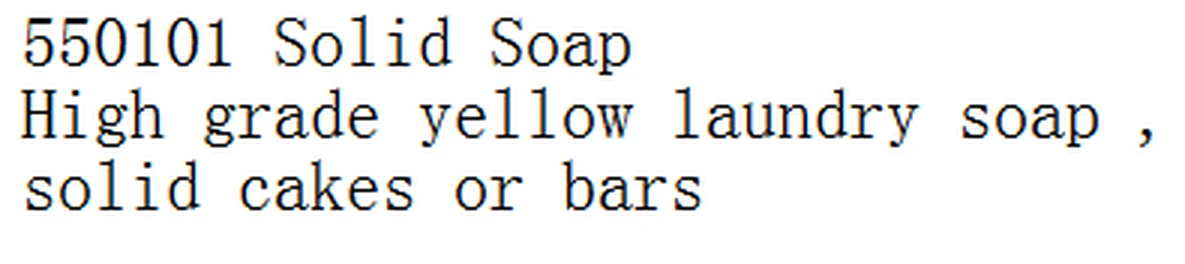 Specification sheet for Solid Soap showing catalogue codes, sizes and ratings