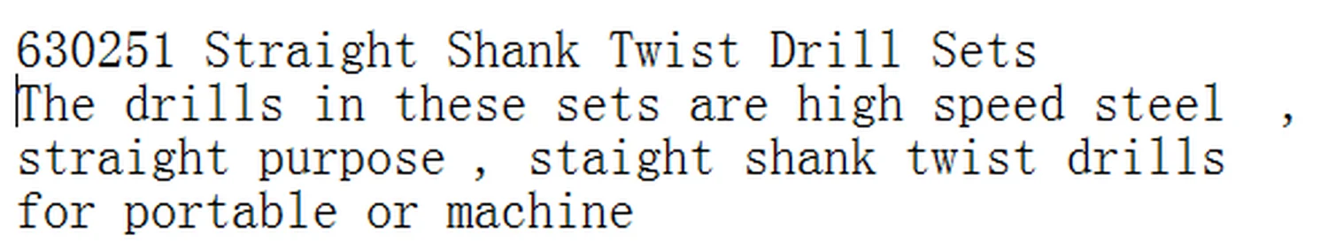 Specification sheet for Straight Shank Twist Drill Sets showing catalogue codes, sizes and ratings