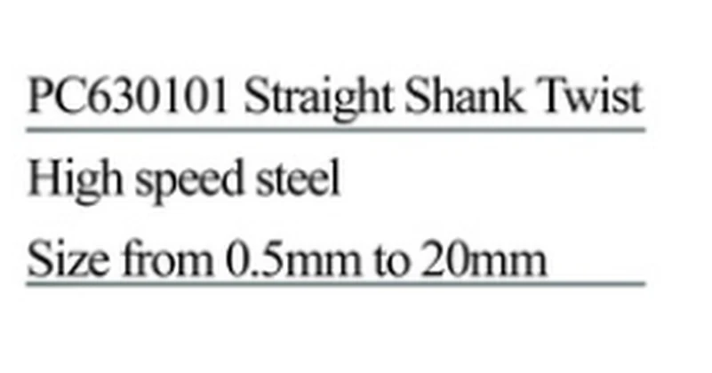Specification sheet for Straight Shank Twist High Speed Steel showing catalogue codes, sizes and ratings