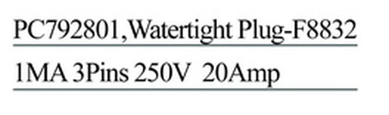 Specification sheet for Watertight Plugs showing catalogue codes, sizes and ratings