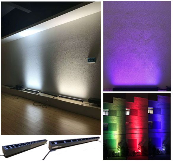 RGB and RGBW LED wall washers on an architectural surface